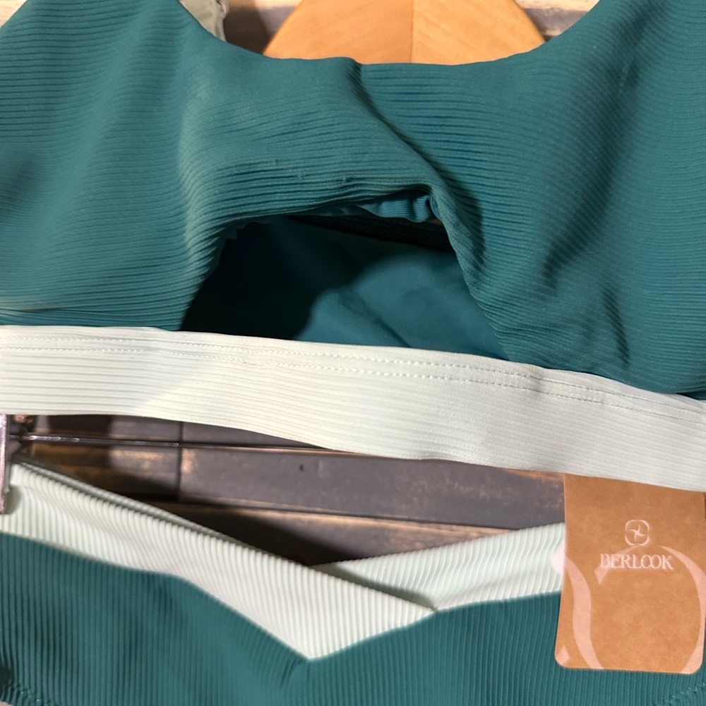 Women’s Two-Tone Green Scoop Neck Bikini - Picture 5 of 7